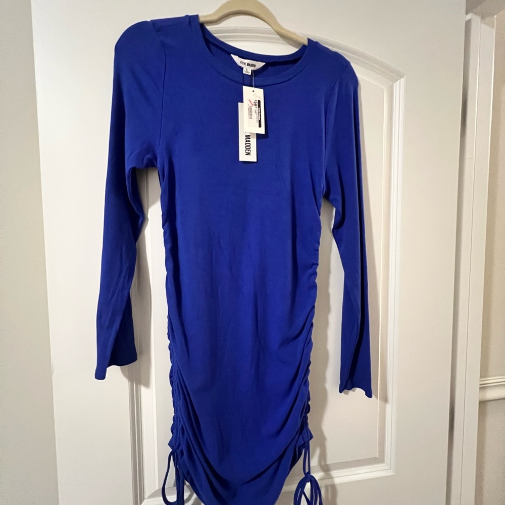 Steve Madden Royal Blue Long Sleeve Ruched Dress